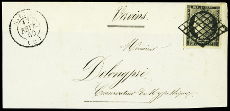 N°3 obl grille + T15 Hirson (1850) sur devant de l