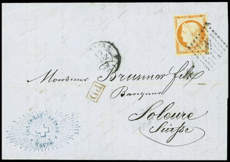 N°5 40c orange obl PC 1495 + T15 Le Havre (1853) s