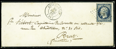 2 lettres : n°10, 25c bleu obl PC 2610 + T15 "Quil