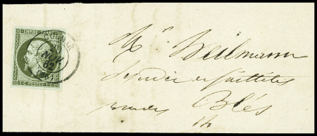 N°11 1c olive obl T15 "Colmar (66)" (1862) sur let