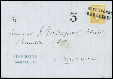 3 lettres AFF n°16, 40c orange dont 1 obl linéaire