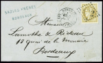 5 lettres AFF n°43, 10c bistre avec diverses nuanc