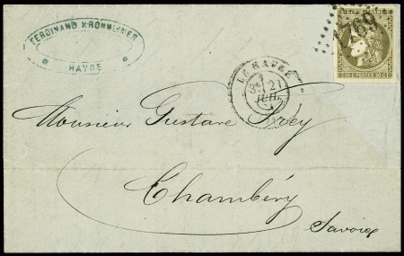 N°47 30c brun obl GC1769 + T17 Le Havre (1871) sur