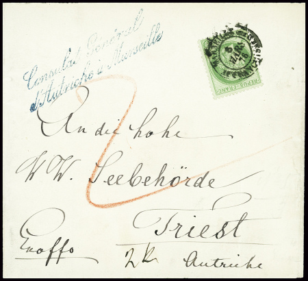 5 lettres dont n°53 obl Marseille sur bande pour T