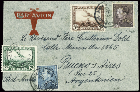 2 lettres de Belgique  par avion pour l'Amérique d