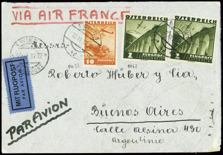 3 lettres par avion : Autriche PA n°33 + PA n°43, 