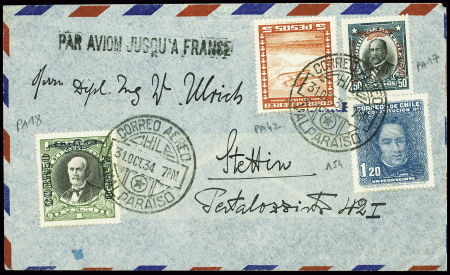 2 lettres : Chili n°154 + PA17 + PA18 + PA42 obl V