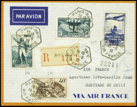 N°314 + 315 + 320 + 321, 10F Atlantique obl hex "P