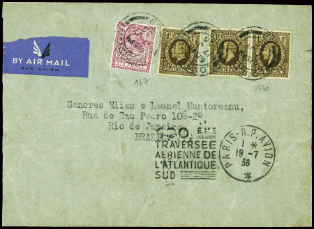 GB n°167 + 170, 3 pièces obl London (17.7.36) sur 