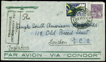 Brésil n°207 + PA31 obl Sao Paulo (24 nov 1934) su