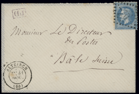 N°29 obl GC 70 + T17 "Altkirch (66)" (oct 1870) su