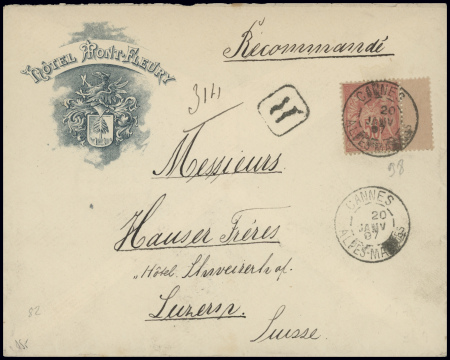 N°98 50c rose, obl CAD "Cannes Alpes MARmes" (1897