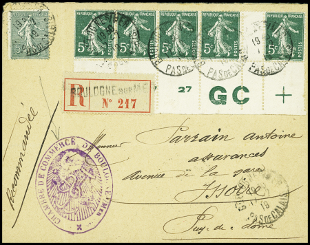 N°130 + 137, bande de 5 interpanneau sans millésim