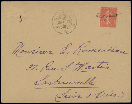 N°199 obl "Paquebot" manuscrit + CAD "Curaçao" (19