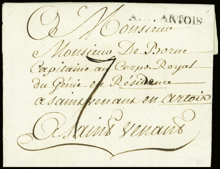 MP noire "Arm. Artois" : lettre adressée à monsieu