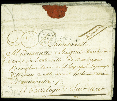 CALVADOS Marque ornée "Caen port payé" de caen pour