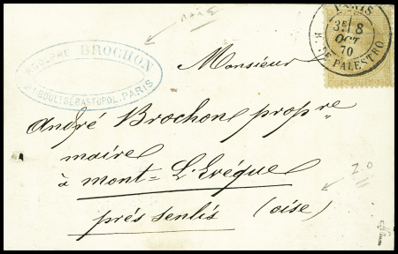 N°28 obl CAD "Paris R. de Palestro" (8 oct 1870 - 