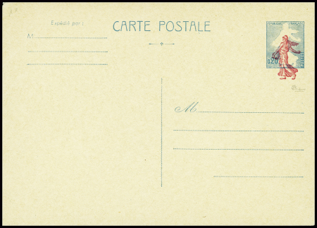 N°1233-CP1 20c. Semeuse, variété Semeuse décalée, neuve,