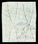 1857 6cr. Blue, wmk wavy lines, top marginal example