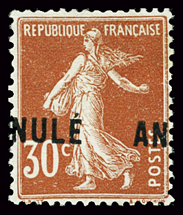 N°160-CI 1 30c rouge, variété surcharge ANNULE à cheval,