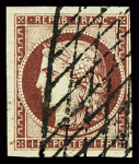 N°6 1f carmin, voisin à gauche, obl. grille sans fin,