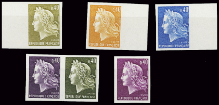 N°1536B 40c Marianne de Cheffer, 6 essais de couleurs