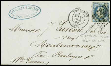 N°29B 20c bleu, variété "grosse boule" sous le menton,