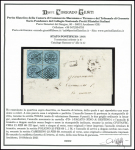 1868 5c. Light blue, in BLOCK OF FOUR, tied by lozenge