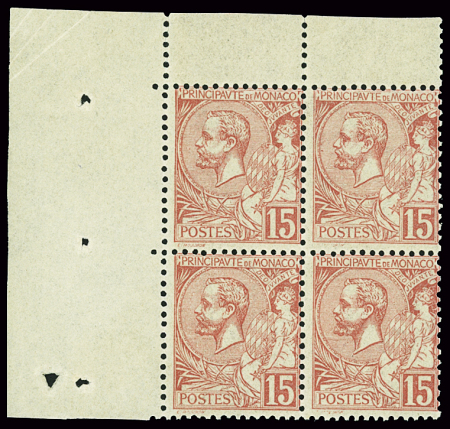 N°15a 15c rose-rouge vif, bloc de 4 cdf avec variété