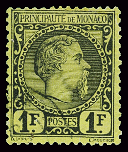 N°9 1f noir sur jaune, Charles III, obl. càd propre
