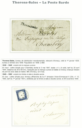 THORENS-SALES Deux lettres sur page d'exposition :