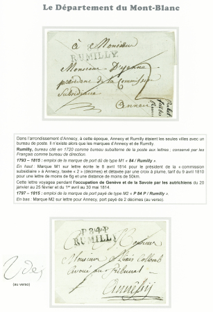 RUMILLY 1814-1860 Dix lettres sur page d'exposition