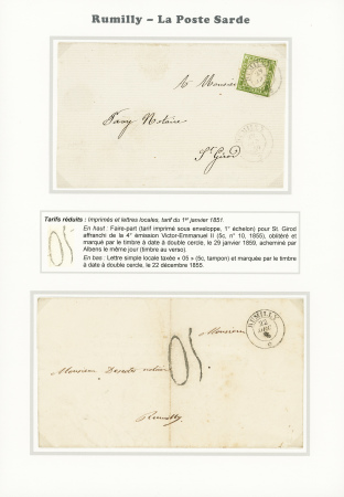 RUMILLY Deux lettres sur page d'exposition : Sardaigne