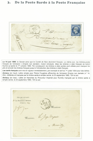 ANNECY 1860 Deux lettres sur page d'exposition : France