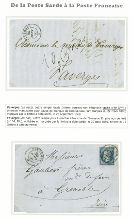 FAVERGES 1860 Deux lettres sur page d'exposition :