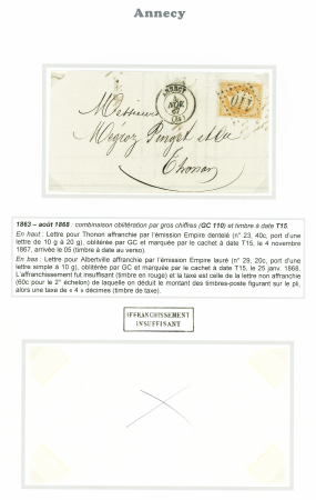 1859-1875, Sélection de 21 lettres dont franchises,