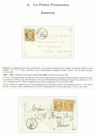 ANNECY 1860-1876, 22 lettres sur pages d'exposition