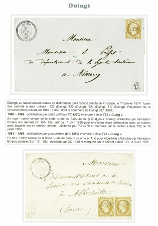DUINGT 1861-1871, Huit lettres sur pages d'exposition