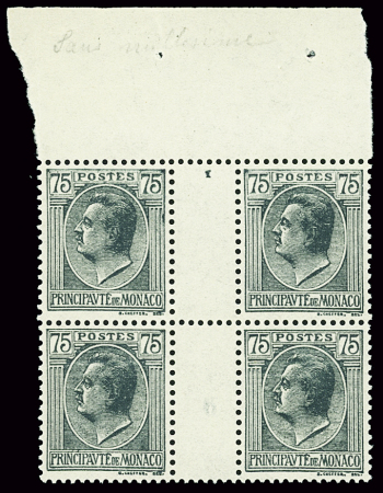 N°92 75c gris-noir, bloc de 4 hdf, sans millésime,