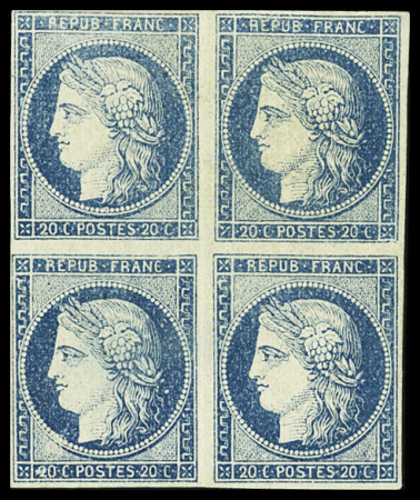 N°8 Rarissime essai en bleu en bloc de 4, TTB