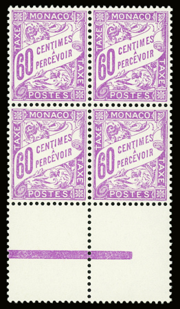TAXE n°22 60c lilas en bloc de 4, Bdf, neuf **, TB