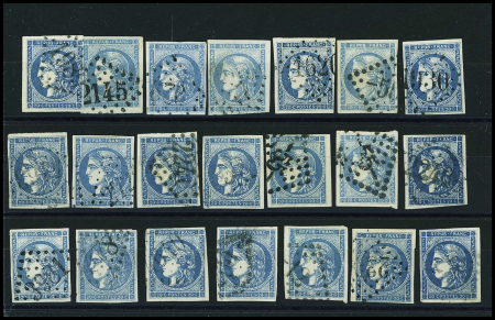 N°45 20c bleu type II 21 timbres obl TB