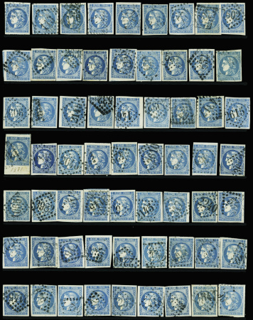 N°46 20c bleu type III 63 timbres obl TB