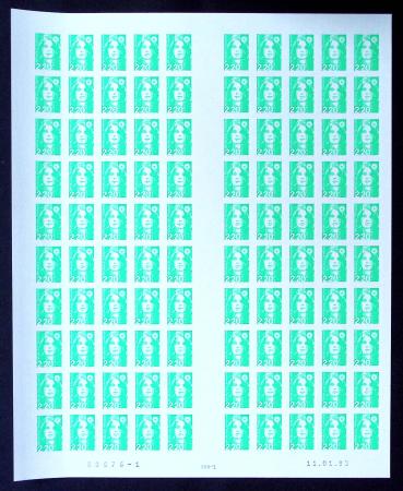 N°2790 2f20 vert clair Marianne de Briat feuille d