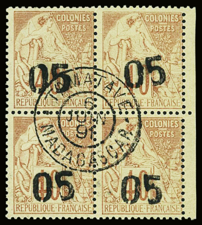 N°4 05 sur 40c rouge-orange bloc de 4 obl TB