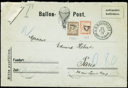 Lettre Ballon-Post non affranchie, avec CAD "KB Ba