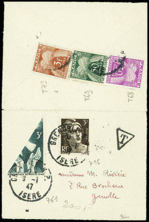 n°715 + demi-timbre n°761 obl Grenoble (9.1.47 - t