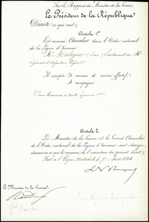 Document à en-tête "Le Président de la République 