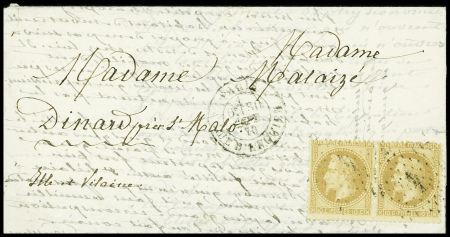 N°28 en paire obl étoile 4 + CAD "Paris R. d'Enghi