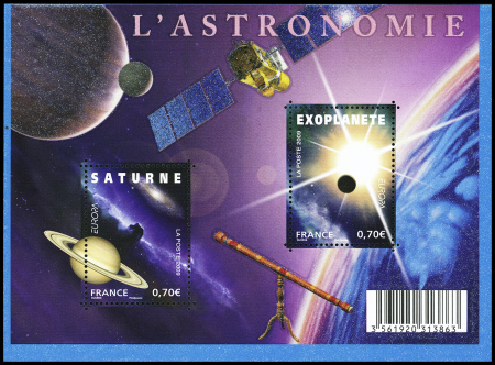 N°4353/54 feuillet Astronomie, variété mauvaise découpe